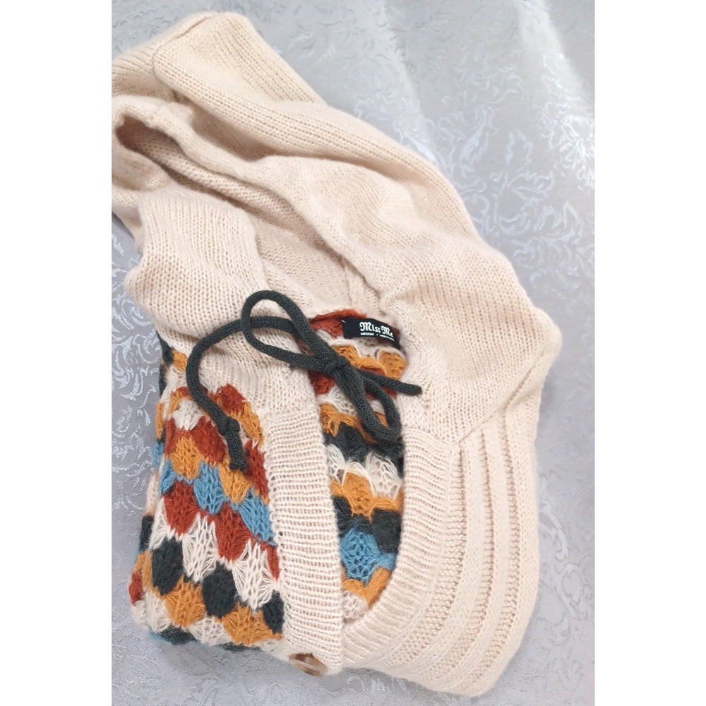 Miss Me Women's Cardigan Sweater Hood Tie Beige Check Aztec Sz M Acrylic Country - Picture 13 of 13